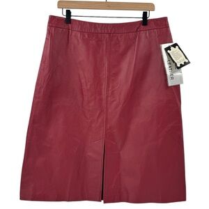 NWT Vintage Leather Pencil Skirt Cranberry Red Plus Size Genuine Leather | 14